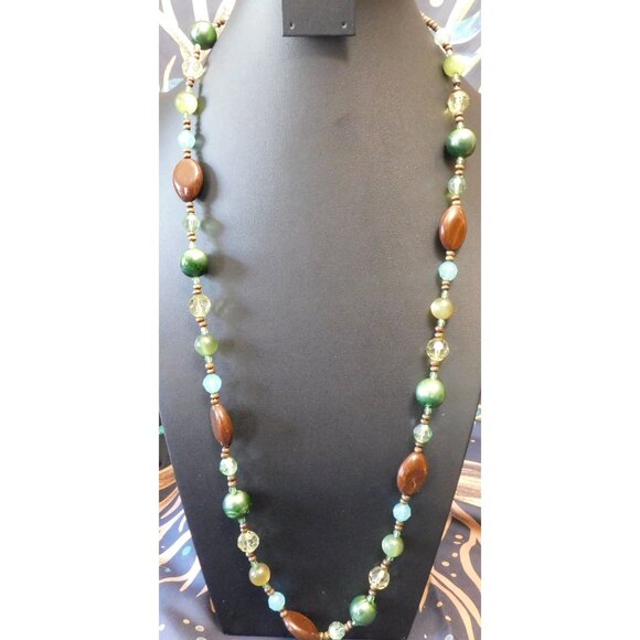 Bohemian Brown And Green Long Beaded Necklace - Picture 2 of 3